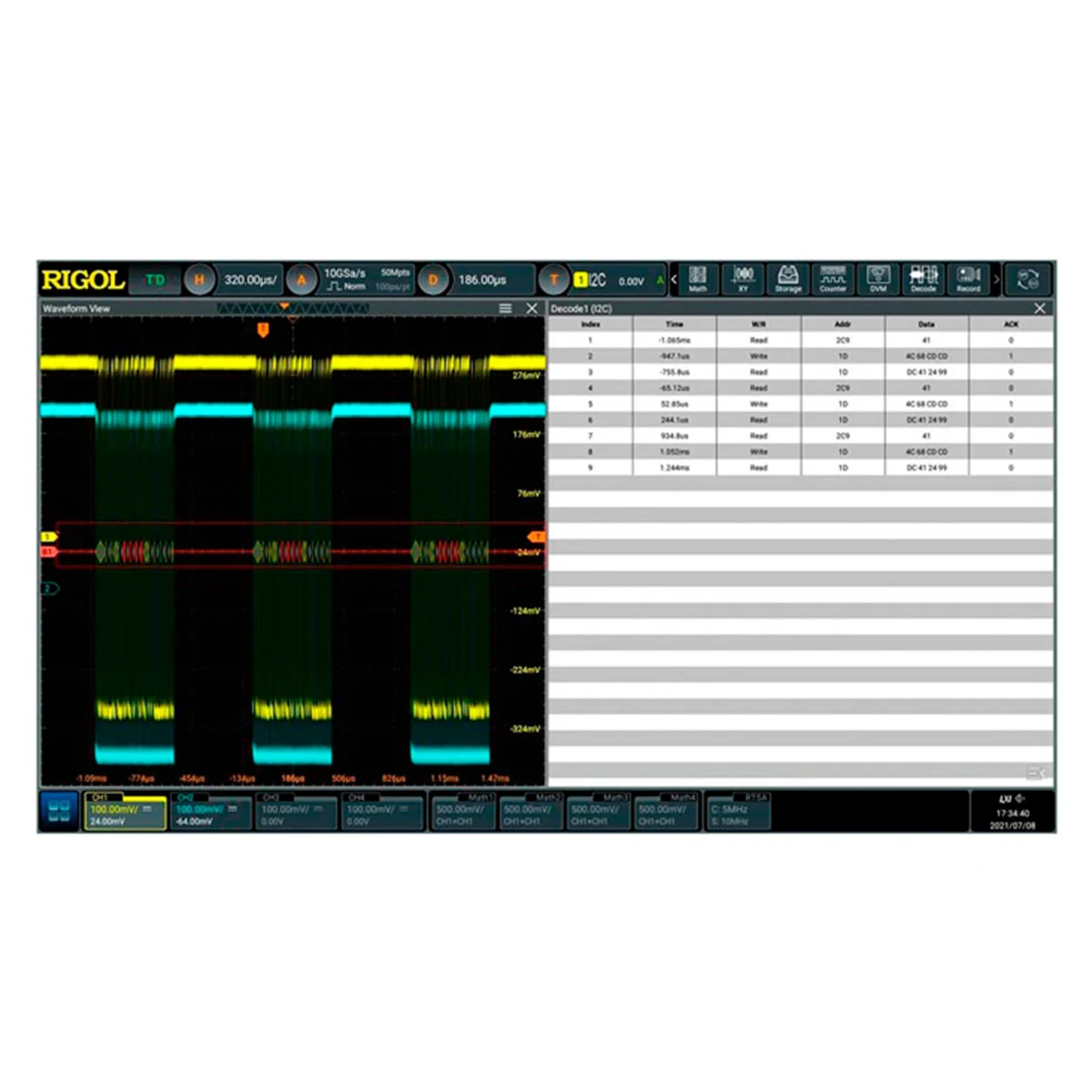 Опция анализа и запуска по шинам RS-232/UART I2C и SPI DS70000-EMBDA